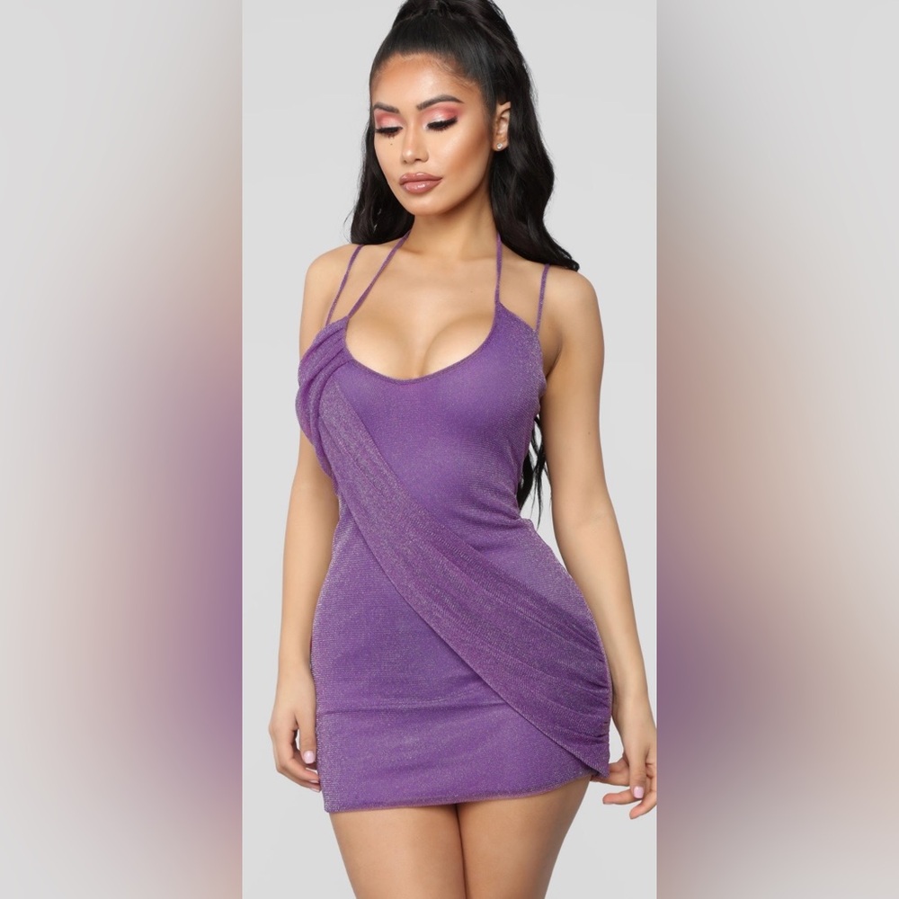 Fashion Nova Glittery Purple Strappy Dress